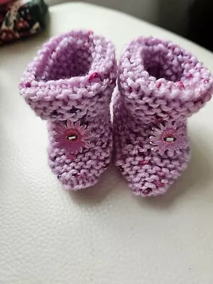 Hand Knitted Newborn Lilac Multi Booties New  • £2.50