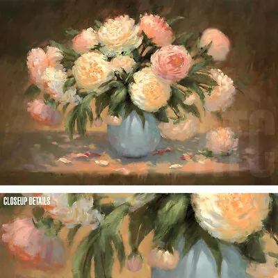 36W X24H  SUMMER'S PROMISE By TRICIA MAY BOUQUET FLOWERS ROSE STILL LIFE CANVAS • $179