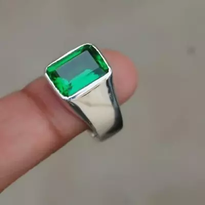 925 Sterling Silver Natural Certified 7.25 Ct Emerald Handmade Mens Ring • $57.85