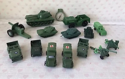 15 X Vintage Plastic USA Green Army Tanks Trucks Compass Toy Lot Hong Kong Used • $34.99