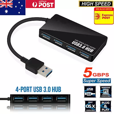 $12.48 • Buy 4 Port USB 3.0 Hub Cable Powered Power Adapter Splitter Multiple Extender Laptop