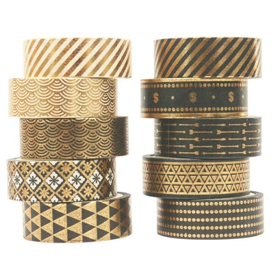 $16.38 • Buy 10 Rolls Black Gold Foil Washi Tape Set  Scrapbooking Adhesive Ing DIY H7X6