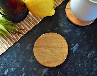 Plain Round Wooden Coasters Handmade Solid Oak Hardwood Drink Mats • £4.99
