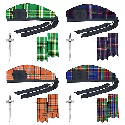 Scottish Tartan Clan Traditional Military Piper Glengarry Cap With Flashes Pin • $19.80