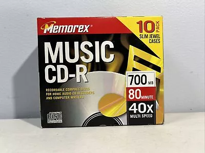 10-Pack Memorex Recordable Music CD-R Slim Jewel Cases 700MB 80 Min Sealed New • $6.30