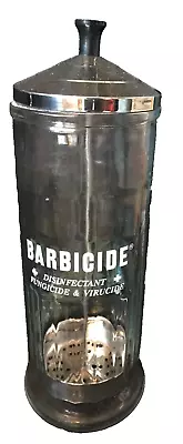 VINTAGE BARBICIDE Glass Disinfectant Barber Beauty Shop Comb Jar KING RESEARCH • $19.99