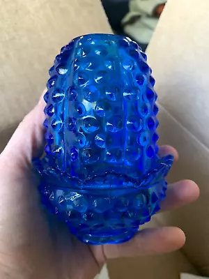 Fenton Hobnail Fairy Light Colonial Cobalt Blue 2 Piece Glass Fairy Lamp Vintage • $49.99