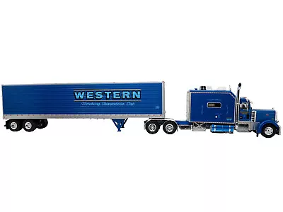 Peterbilt 379 Tractor Truck With Trailer Blue Metallic  Western Distributing Tra • $132.99