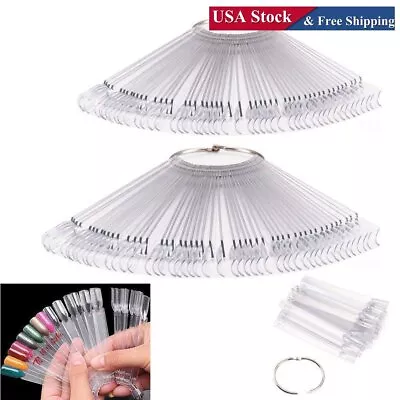 100 Nail Art Tips Pop Stick Display Fan Polish Practice Starter Ring Clear Tip • $7.59