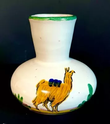 Vintage FCA Peru Vase 4  Bulbous Base Long Necked.  Pottery Hand Painted • $35