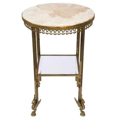 Antique Empire Style Marble Glass Brass Gueridon Side End Table C. 1880 • $750
