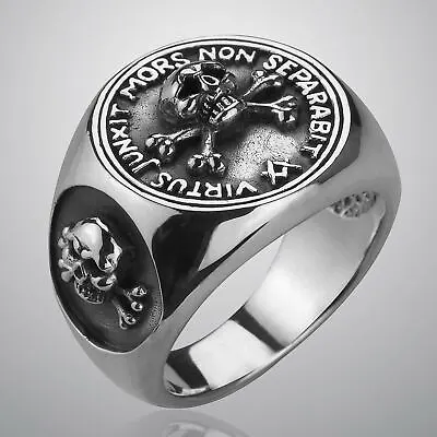 Masonic Ring Freemason Silver 925 Sterling Skull Masonry Memento Mori Size 8-13 • $159.99