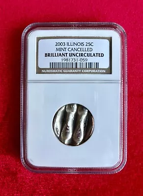 ILLINOIS 25c STATE QUARTER 2003-P MINT CANCELLED ERROR WAFFLE COIN NGC HOLDER • $19.99