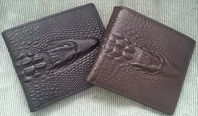 Men’s Crocodile Gator Head BLACK BROWN GENUINE LEATHER Bi-fold WALLET ID Window • $14.97