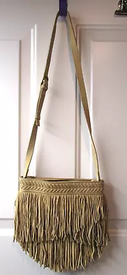 Zara Beige/Brown Suede Fringe Zipper Shoulder Purse Bag 10  X 8  • £23.70