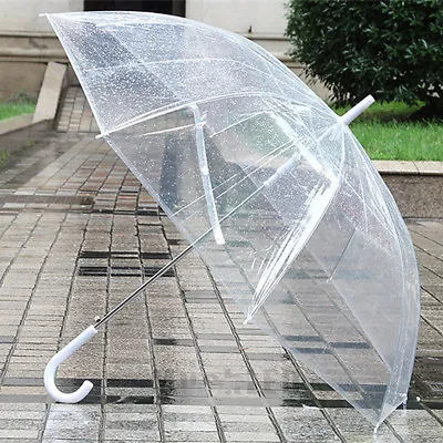 Large Transparent Clear Dome See Through Umbrella With White Handle New • $14.99