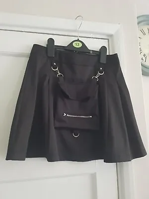 £2.99 • Buy Black Emo Mini Skirt With Bag Small 26  Waist