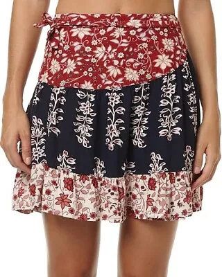 Tigerlily Haveli Mini Black Red Wrap Skirt Floral Size 8 • $29