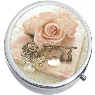 Pink Rose Vintage Key Medicine Vitamin Pill Box • $12.77