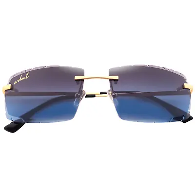 Ardent Eyewear Black Diamond Cut Gold C Frame Rimless Cartier Sunglasses Vintage • $134.10