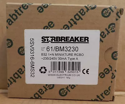 Crabtree Starbreaker Miniature Compact Mini RCBO Type A B32 30mA 61/BM3230 • £19.95