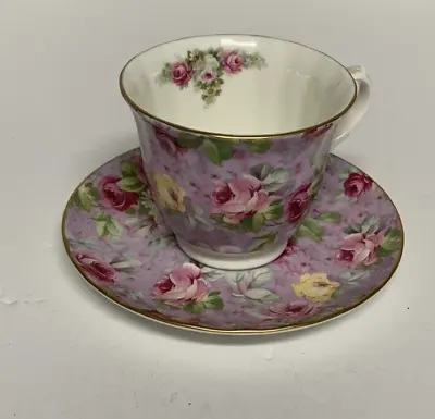 Vintage Crown Trent Lavender Chintz Tea Cup & Saucer Gold Trim Made In England • $16.99