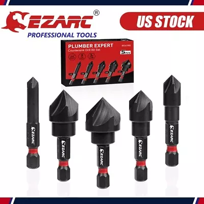 5PCS EZARC 82° 5 Flute Countersink Drill Bit Set For Metal 1/4 In Hex Shank • $22.99