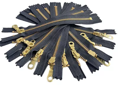 Sale 10pcs YKK#5 7  Golden Brass With Donut Pull Metal Zipper Closed-End • $10.99