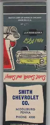 Matchbook Cover - 1957 Chevrolet Dealer Smith Chevrolet Middleburg PA • $6.95