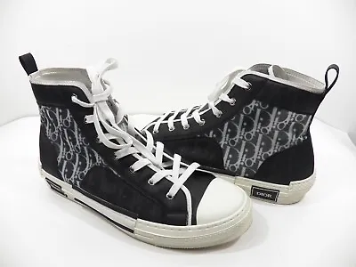 Dior Mens 14 47 B23 High Top Sneaker Shoes Black White Canvas Oblique Italy Made • $777.77