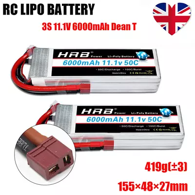 2×HRB 3S Lipo Battery 6000mAh 11.1V 50C 100C Dean Plug For RC Car Truck Drone UK • £66.07