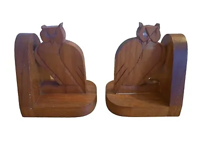 Vintage Owl Bookends Carved Wooden Wise Old Owls Retro Wood Animal Birds. • $35