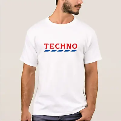 £8.99 • Buy Men's White TECHNO TESCO T-Shirt Rave Dance Logo Funny Festival Session Top Joke