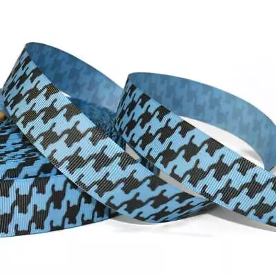 5 Yards Blue Dark Brown Houndstooth Herringbone Grosgrain Ribbon 7/8 W • $4.40