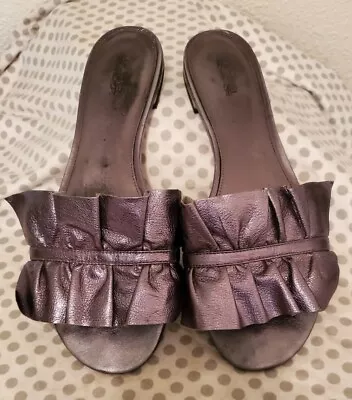 Michael Kors BELLA Ruffel Ruched Silver Gunmetal Leather Sandals Womens 10M • $4