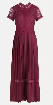 COAST Aubergine Lace Bodice Pleat Skirt Maxi Dress 14 • £35.99