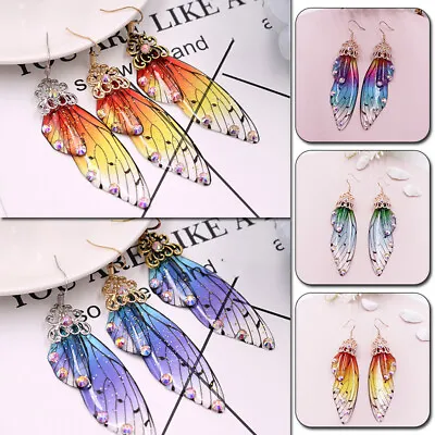 1Pair Women Rhinestone Simulation Butterfly Wing Earring Ear Drop Jewelry Gifts • $6.04