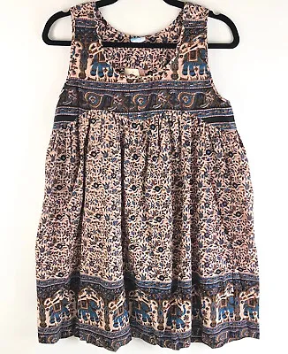 Vtg Indian Block Print Paisley Floral Dress Elephant Babydoll Chambeli Style NEW • $59