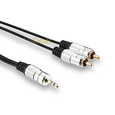 5M PRO OFC 3.5MM RCA JACK TO 2 X RCA PLUGS CABLE GOLD • £3.75