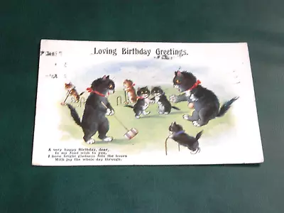 ORIGINAL  ANTHROPOMORPHIC BLACK CAT POSTCARD CROQUET; INTER ART No. 4100. • £3.50