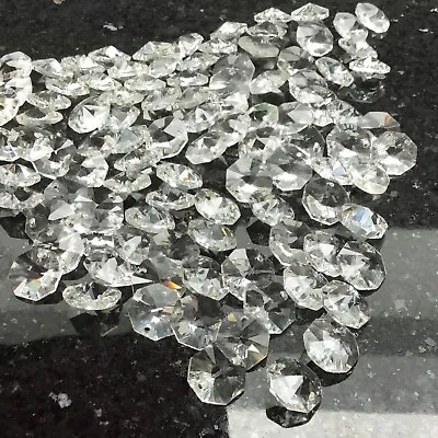 100 X12 Mm Clear Cut Glass Crystal Octagon Chandelier Spare Light Parts 2 Hole  • £7