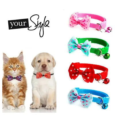 £3.49 • Buy Multicolor Dog Cat Adjustable Neck Collar Removable Bow Tie And Safety Bell