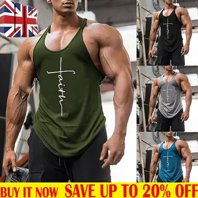 £7.26 • Buy Men Gym Vest Racerback Bodybuilding Muscle Stringer Plain Tank Top Fitness UK-