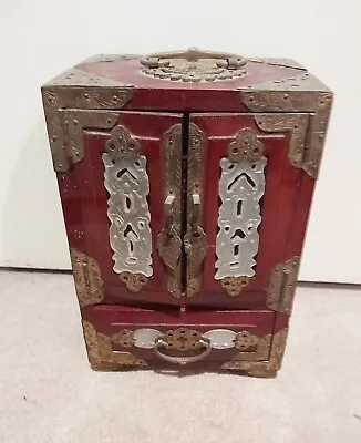Vintage CHINESE Hardwood Carved Inlaid JADE JEWELLERY BOX CABINET H23*L15*W11cm • $398
