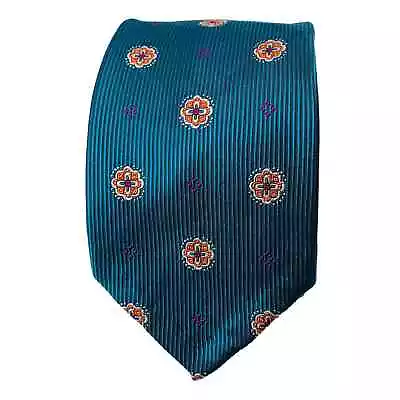 Robert Talbott Seven Fold Tie Teal Blue Geometric Floral  Numbered 4/2016 60   • $85