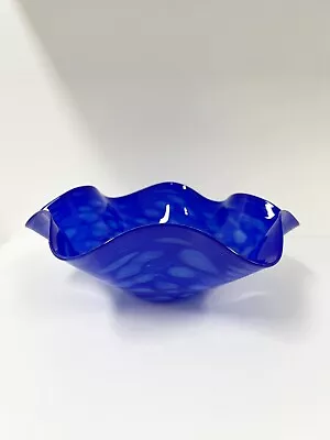 Vitrix Hot Glass Studios Cerulean Copper Blue Floppy Bowl 12 1/8   Diameter • $54.99