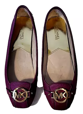 Michael Kors Ballet Flat Shoes Womens Size 10 M Purple Slip On Gold Tone Emblem  • $25