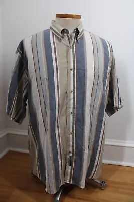 $27 • Buy Vtg 90s BD Baggies XL Madras Stripe Short Sleeve Button Front Shirt
