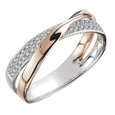 Hot Silver Rose Gold Two-Color X-shape Ring For LADY Girls Wedding Jewelry Gift • £6.16