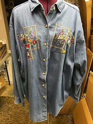 VICTORIA JONES Women's Size 22W Denim Shirt Embroidered And Embellished • $9.99